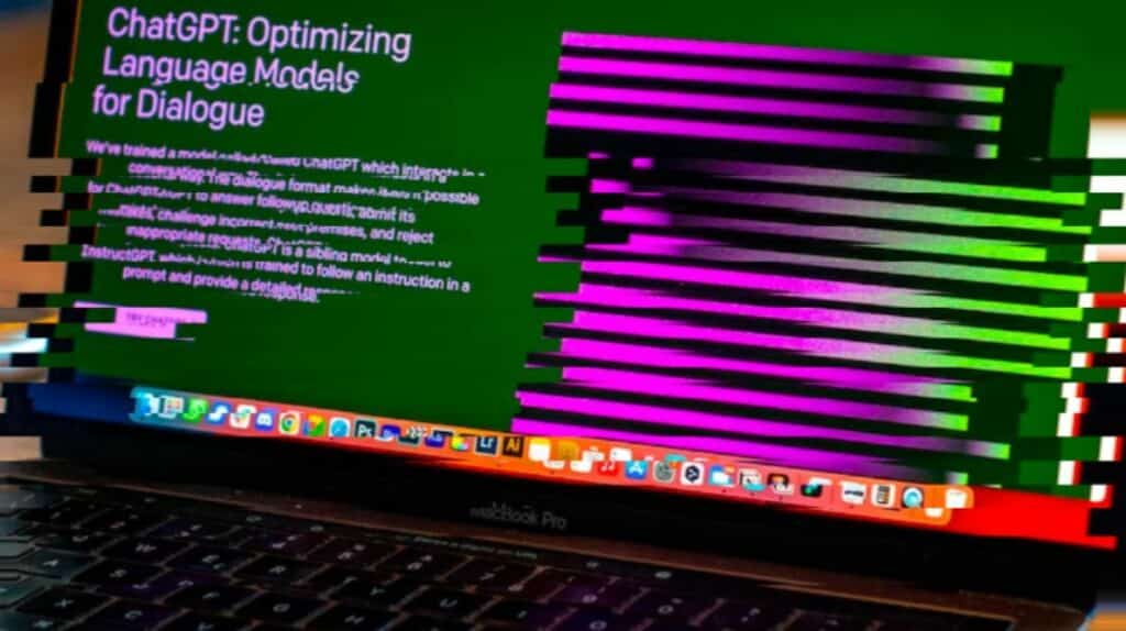 Écran d'ordinateur sur lequel est affichée la page d'accueil d'OpenAI, entreprise à l'origine de l'IA ChatGPT